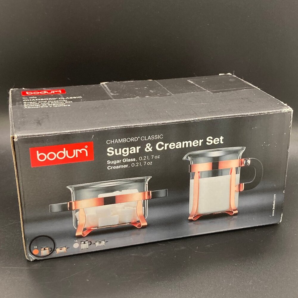Bodum Chambord Classic Glass Sugar & Creamer Set - Copper Color NIB